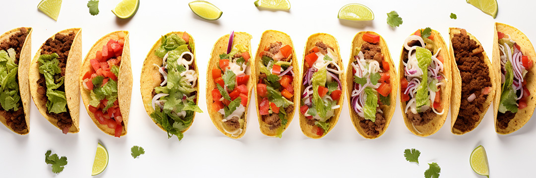 Tacos in verschiedenen Sorten und Füllungen