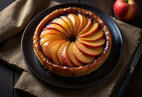 Frische Tarte Tatin auf Teller serviert